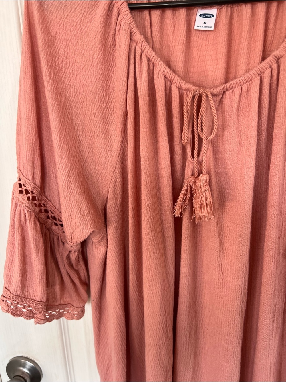 Boho Peasant Blouse with Tassel Tie - Dusty Rose - Picture 5 of 6